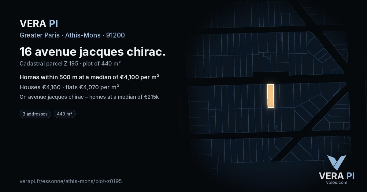 16 avenue jacques chirac, Athis-Mons at night – the plot lit, the parcels around coloured by the prices near them