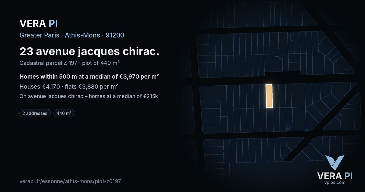 23 avenue jacques chirac, Athis-Mons at night – the plot lit, the parcels around coloured by the prices near them