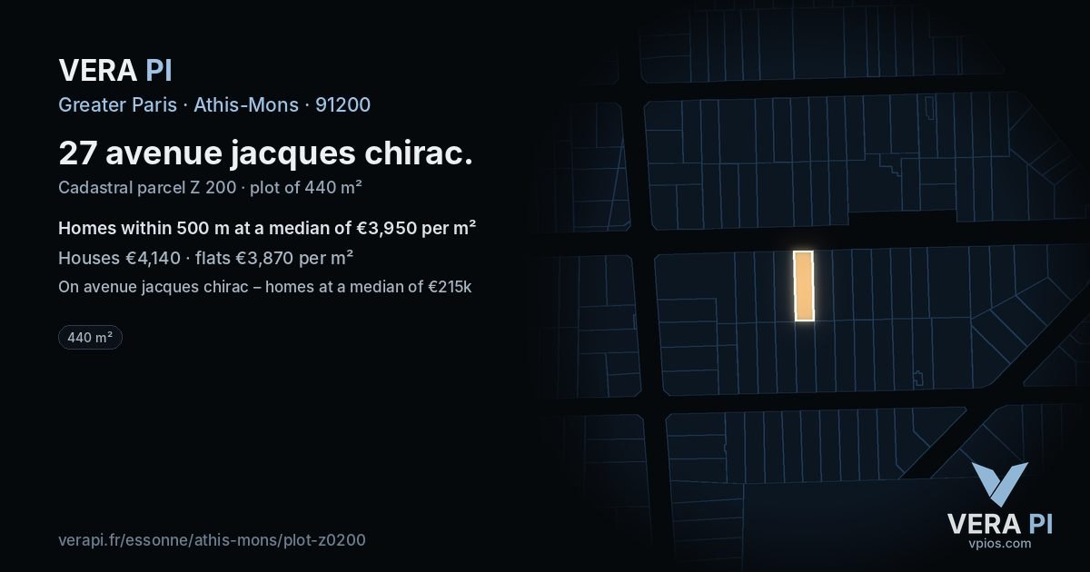 27 avenue jacques chirac, Athis-Mons at night – the plot lit, the parcels around coloured by the prices near them