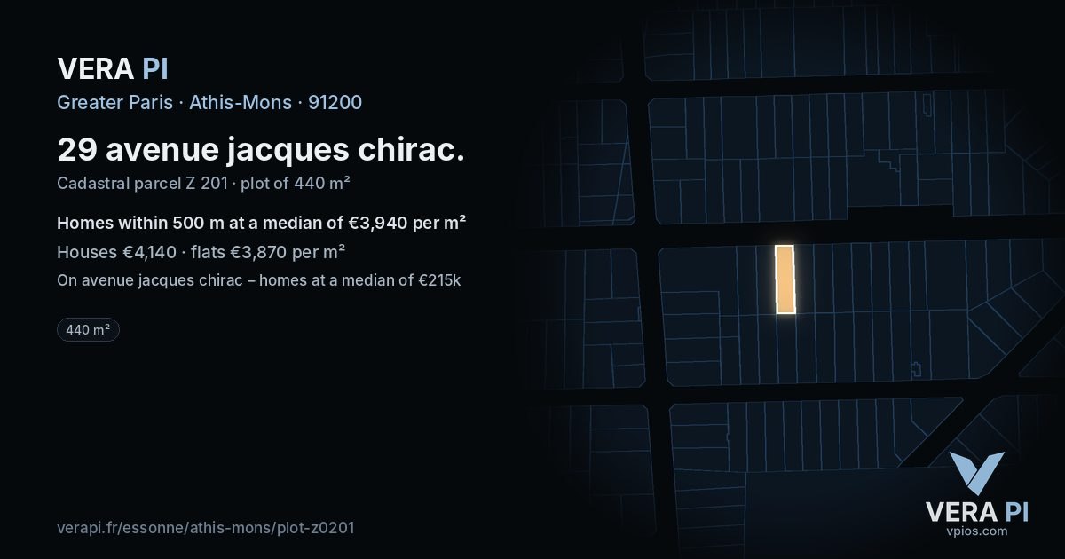 29 avenue jacques chirac, Athis-Mons at night – the plot lit, the parcels around coloured by the prices near them