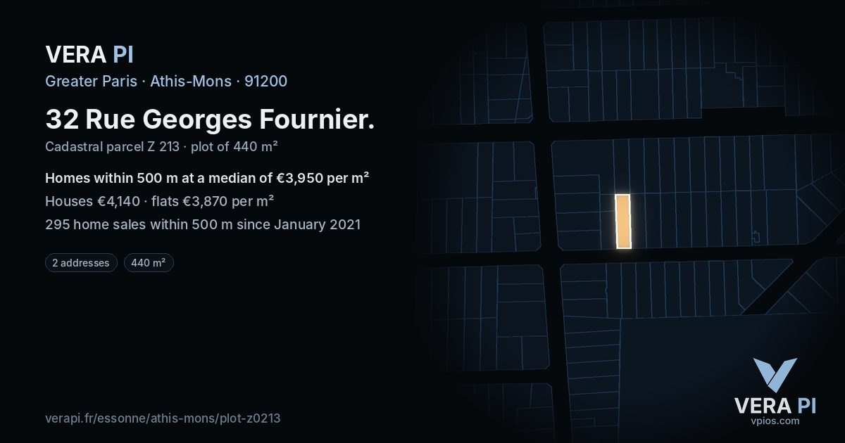 32 Rue Georges Fournier, Athis-Mons at night – the plot lit, the parcels around coloured by the prices near them
