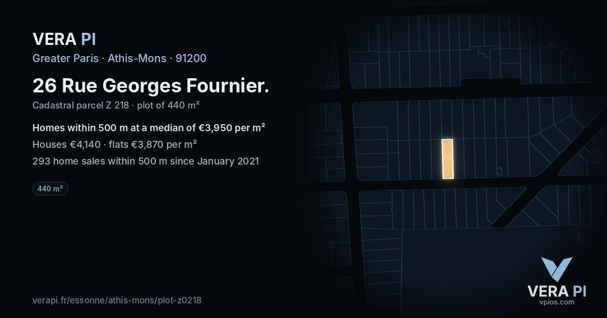 26 Rue Georges Fournier, Athis-Mons at night – the plot lit, the parcels around coloured by the prices near them