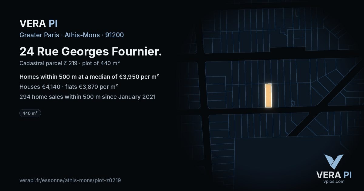 24 Rue Georges Fournier, Athis-Mons at night – the plot lit, the parcels around coloured by the prices near them