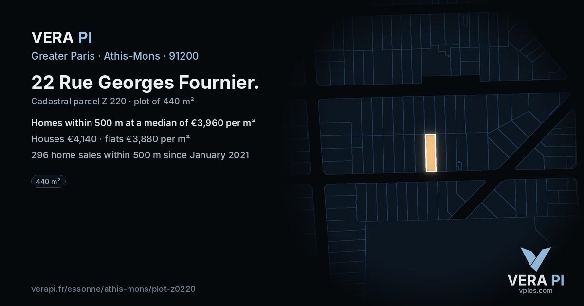 22 Rue Georges Fournier, Athis-Mons at night – the plot lit, the parcels around coloured by the prices near them
