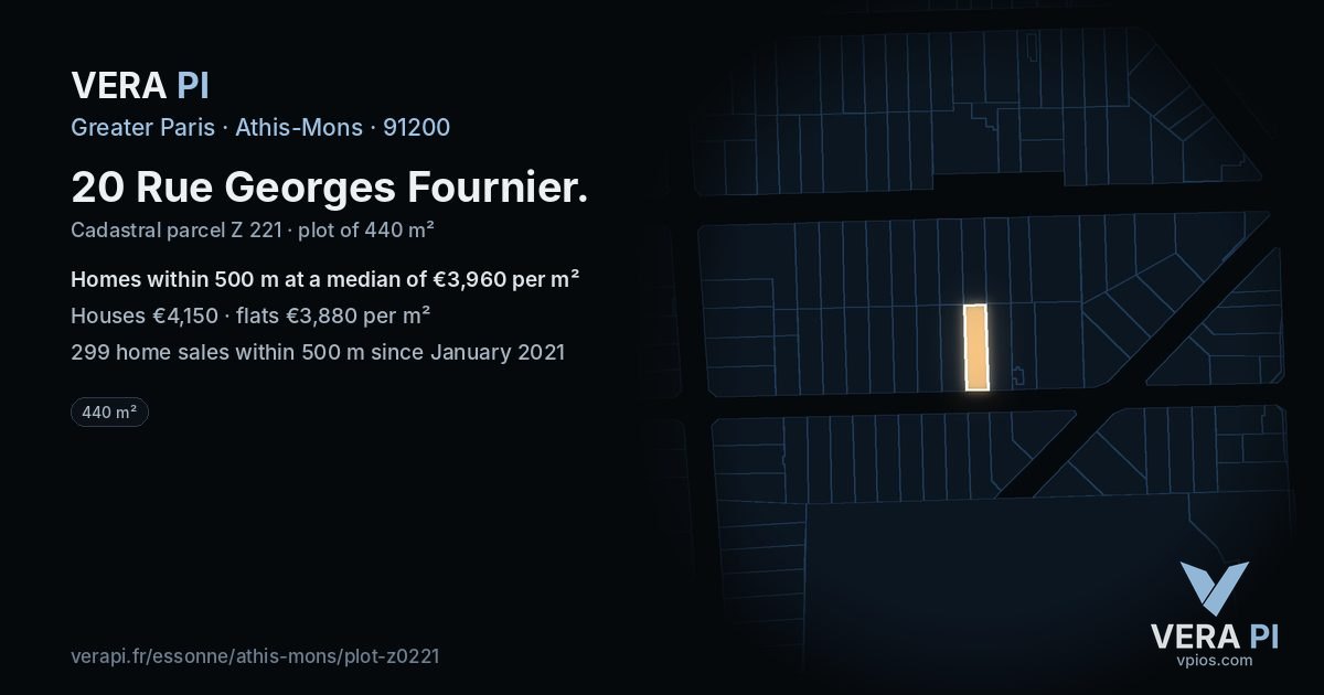 20 Rue Georges Fournier, Athis-Mons at night – the plot lit, the parcels around coloured by the prices near them