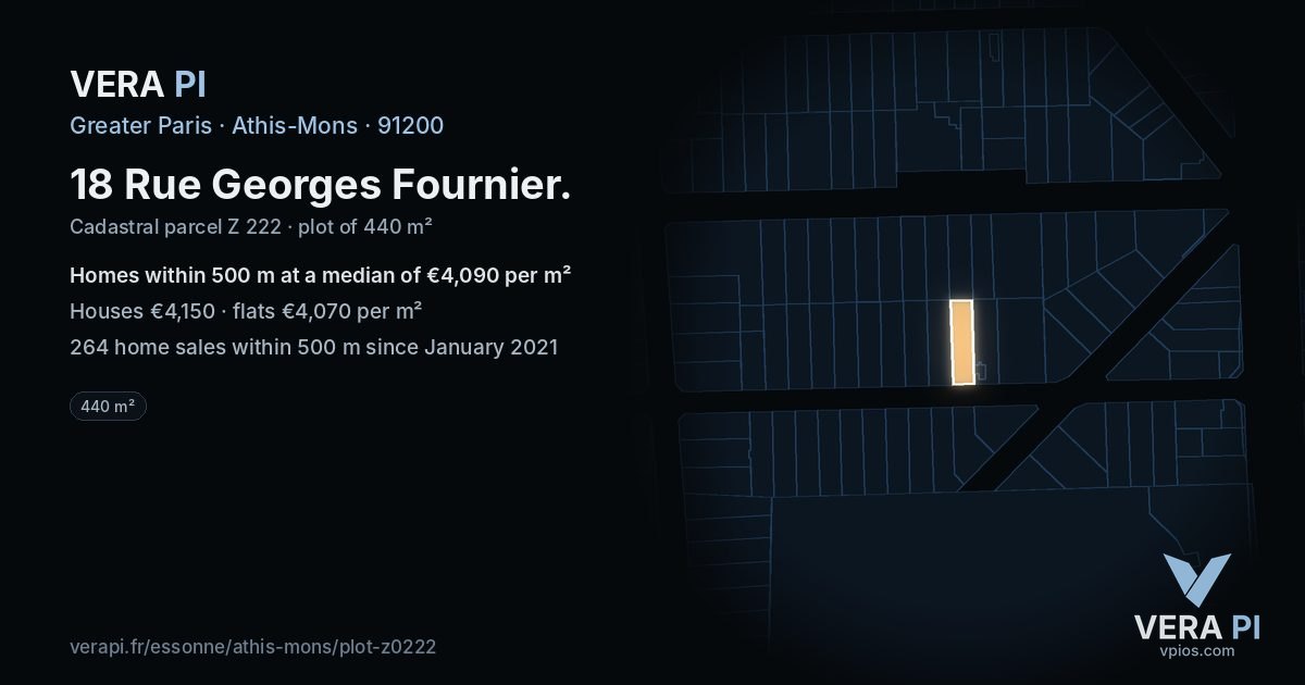 18 Rue Georges Fournier, Athis-Mons at night – the plot lit, the parcels around coloured by the prices near them