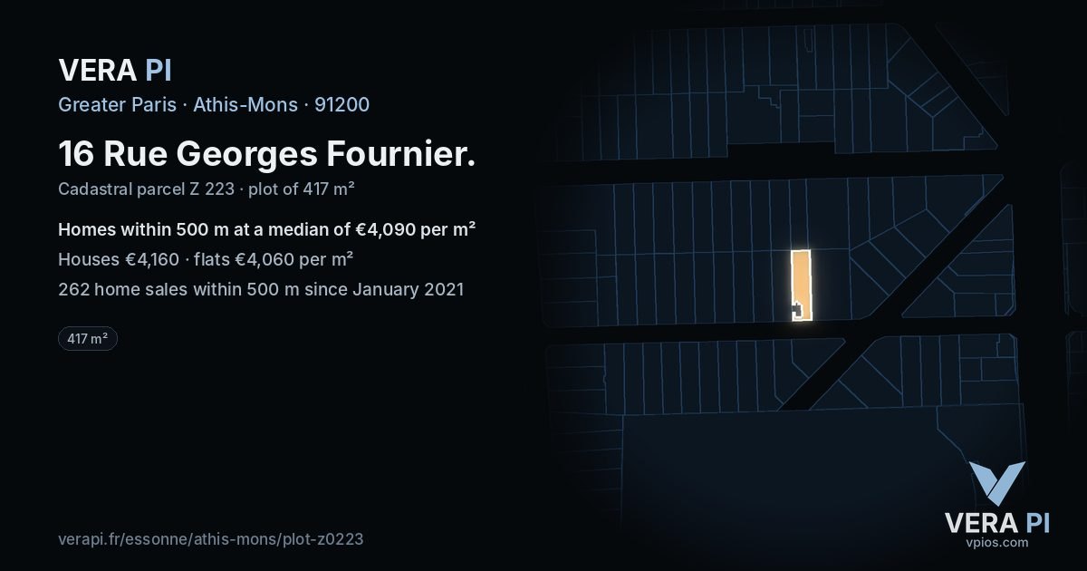 16 Rue Georges Fournier, Athis-Mons at night – the plot lit, the parcels around coloured by the prices near them