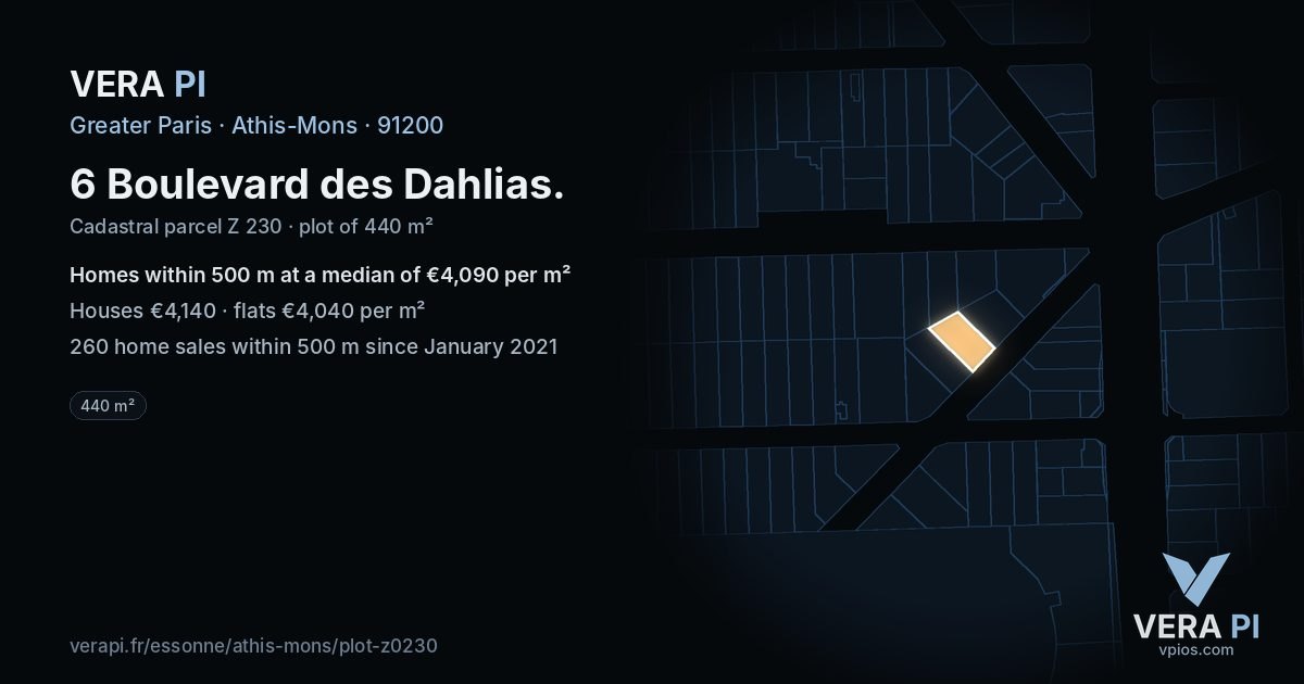 6 Boulevard des Dahlias, Athis-Mons at night – the plot lit, the parcels around coloured by the prices near them