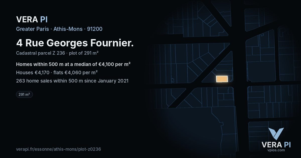 4 Rue Georges Fournier, Athis-Mons at night – the plot lit, the parcels around coloured by the prices near them