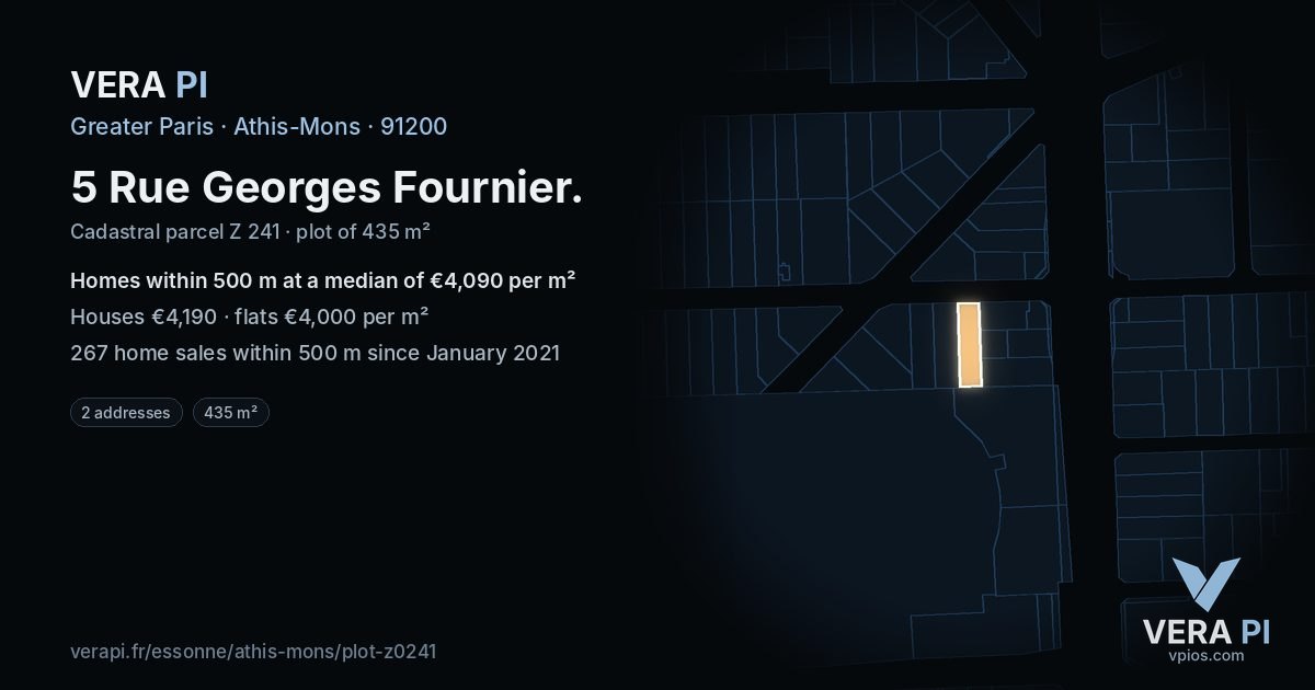 5 Rue Georges Fournier, Athis-Mons at night – the plot lit, the parcels around coloured by the prices near them