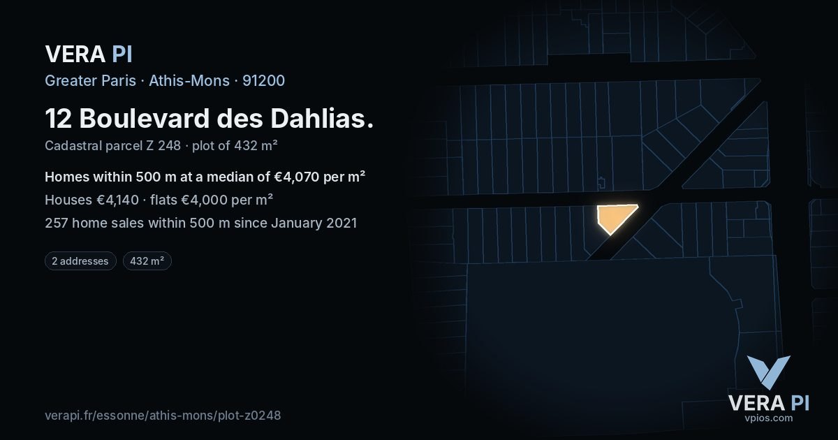 12 Boulevard des Dahlias, Athis-Mons at night – the plot lit, the parcels around coloured by the prices near them