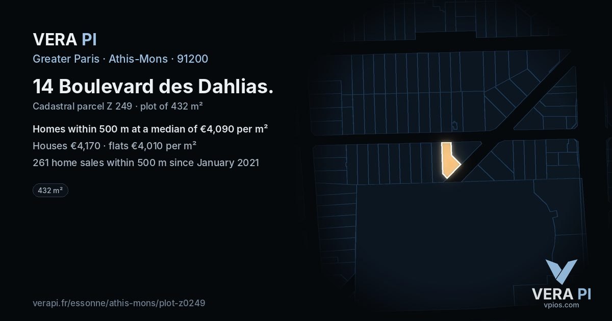 14 Boulevard des Dahlias, Athis-Mons at night – the plot lit, the parcels around coloured by the prices near them