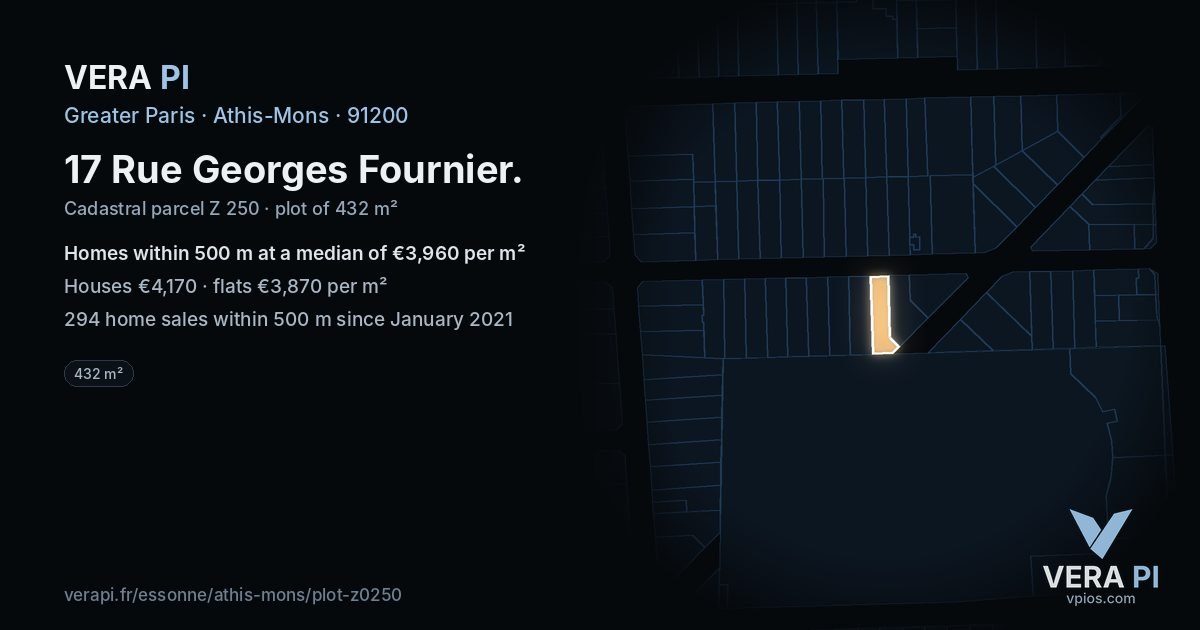 17 Rue Georges Fournier, Athis-Mons at night – the plot lit, the parcels around coloured by the prices near them