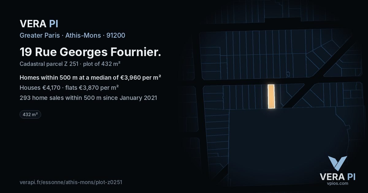 19 Rue Georges Fournier, Athis-Mons at night – the plot lit, the parcels around coloured by the prices near them