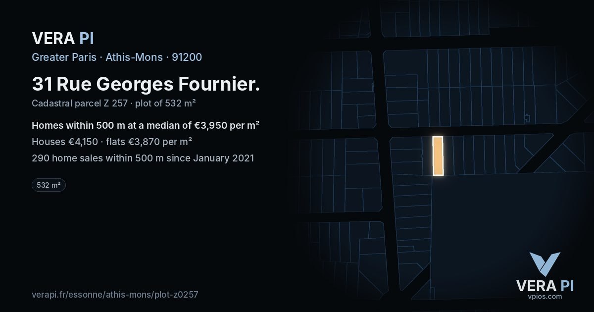 31 Rue Georges Fournier, Athis-Mons at night – the plot lit, the parcels around coloured by the prices near them