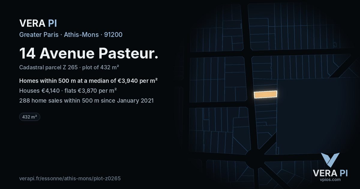 14 Avenue Pasteur, Athis-Mons at night – the plot lit, the parcels around coloured by the prices near them