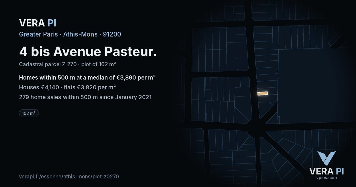 4 bis Avenue Pasteur, Athis-Mons at night – the plot lit, the parcels around coloured by the prices near them
