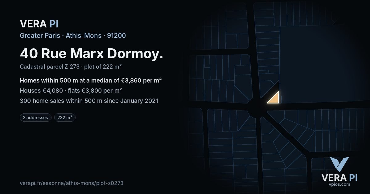 40 Rue Marx Dormoy, Athis-Mons at night – the plot lit, the parcels around coloured by the prices near them