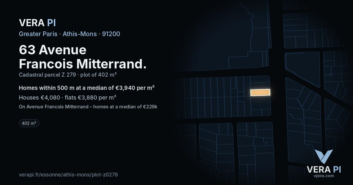 63 Avenue Francois Mitterrand, Athis-Mons at night – the plot lit, the parcels around coloured by the prices near them