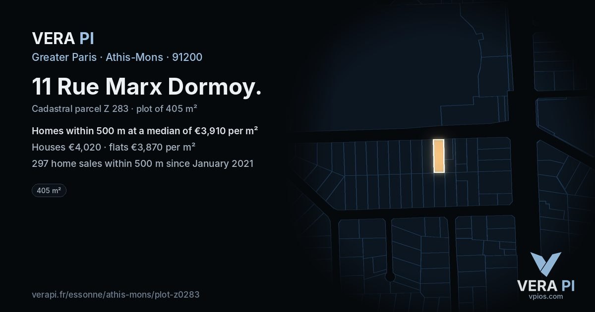 11 Rue Marx Dormoy, Athis-Mons at night – the plot lit, the parcels around coloured by the prices near them