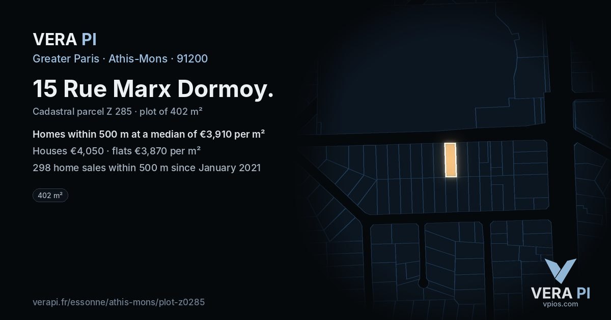 15 Rue Marx Dormoy, Athis-Mons at night – the plot lit, the parcels around coloured by the prices near them