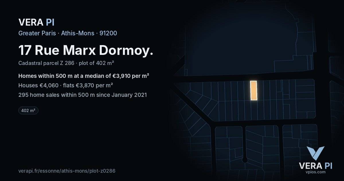 17 Rue Marx Dormoy, Athis-Mons at night – the plot lit, the parcels around coloured by the prices near them