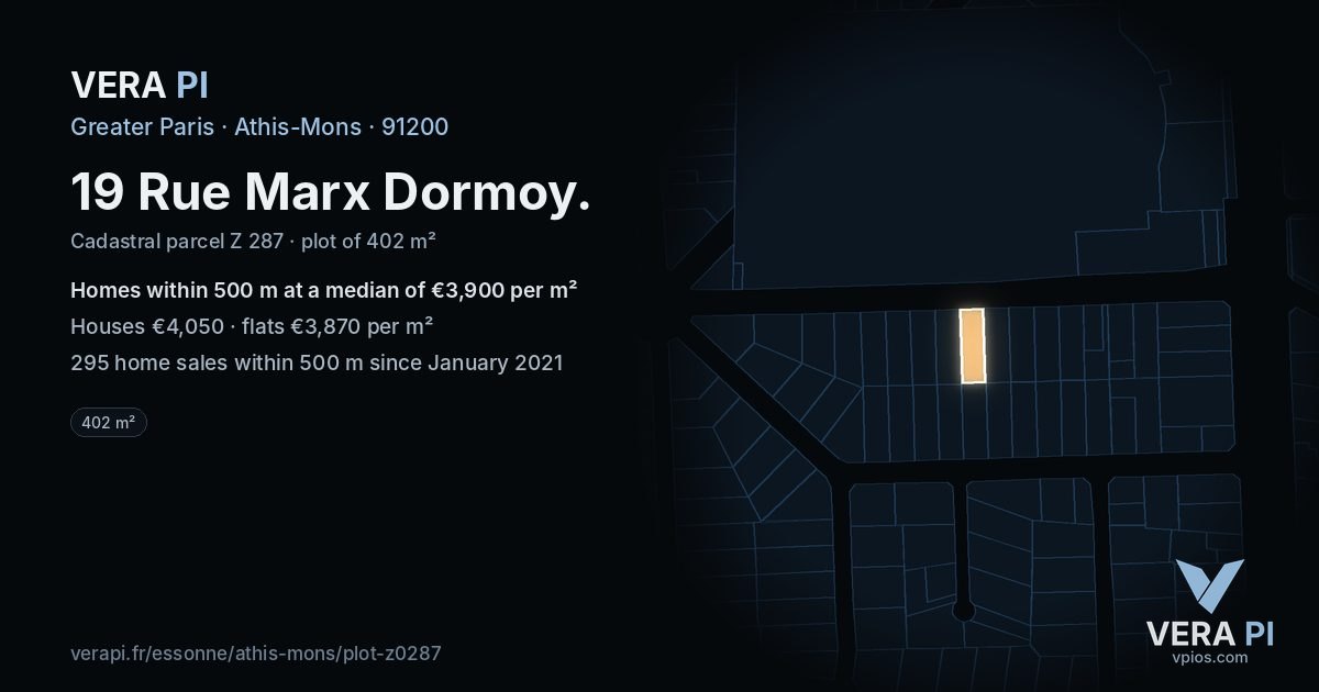 19 Rue Marx Dormoy, Athis-Mons at night – the plot lit, the parcels around coloured by the prices near them