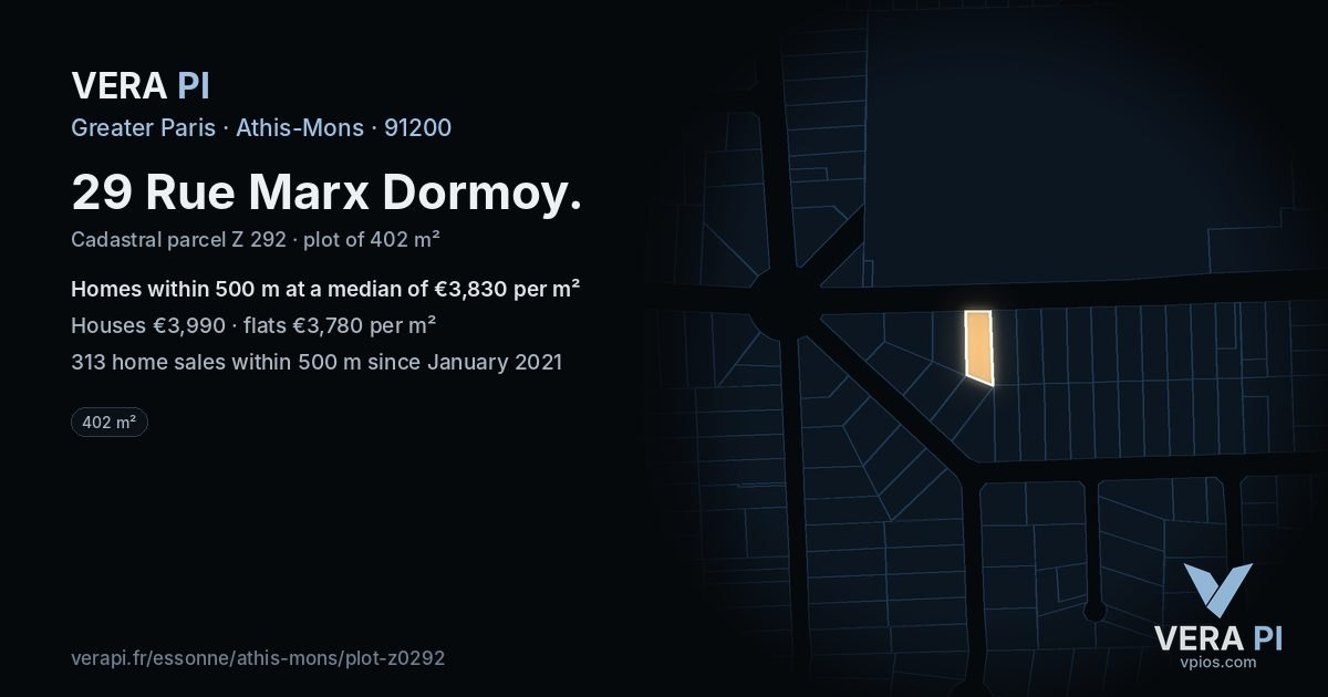 29 Rue Marx Dormoy, Athis-Mons at night – the plot lit, the parcels around coloured by the prices near them