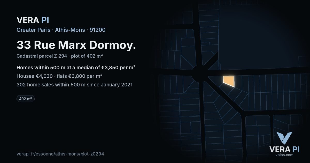 33 Rue Marx Dormoy, Athis-Mons at night – the plot lit, the parcels around coloured by the prices near them