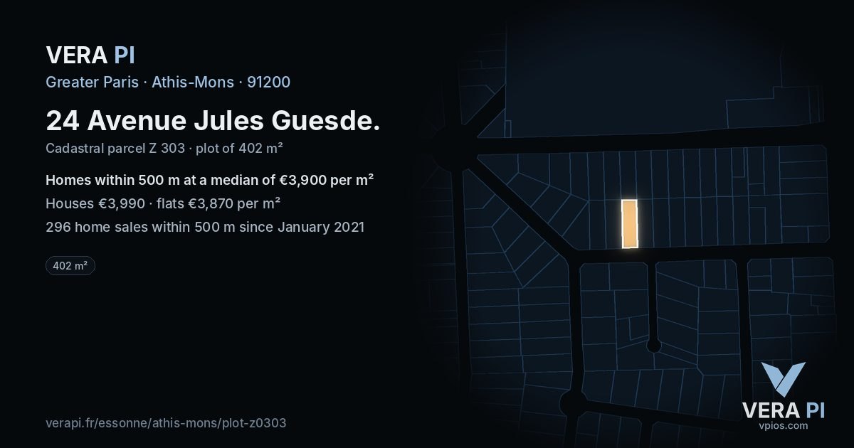 24 Avenue Jules Guesde, Athis-Mons at night – the plot lit, the parcels around coloured by the prices near them