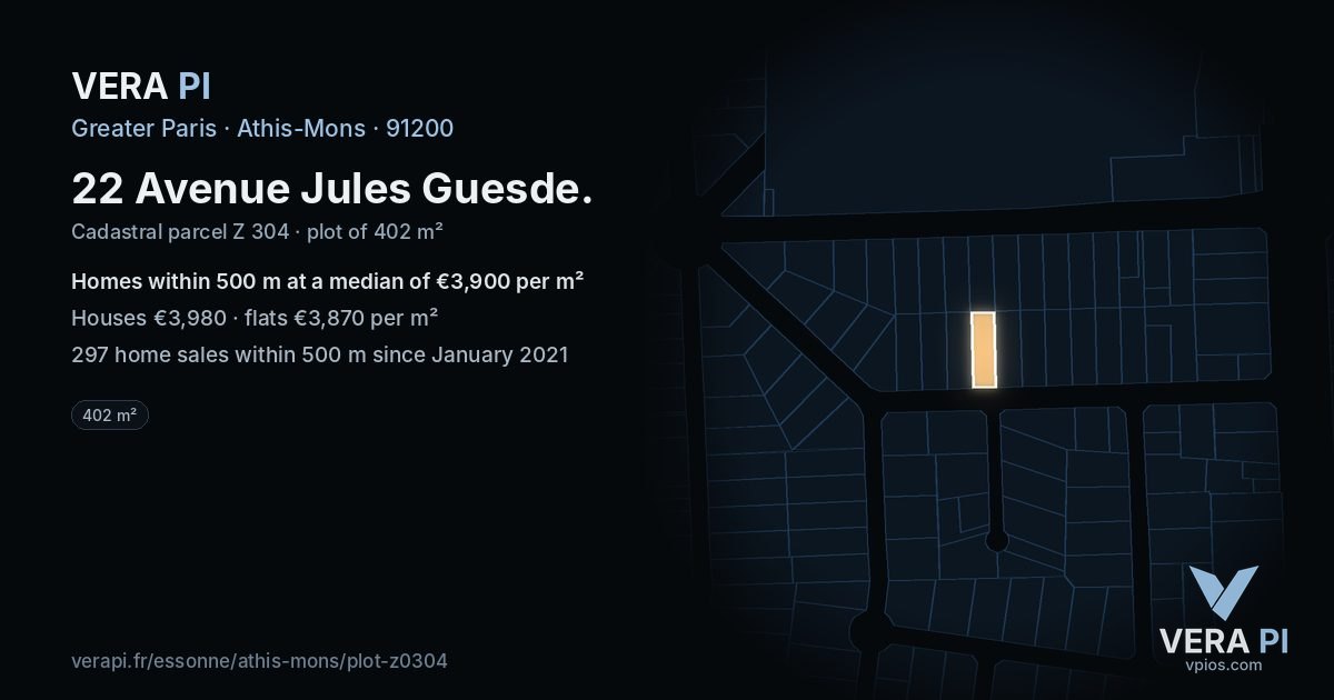 22 Avenue Jules Guesde, Athis-Mons at night – the plot lit, the parcels around coloured by the prices near them