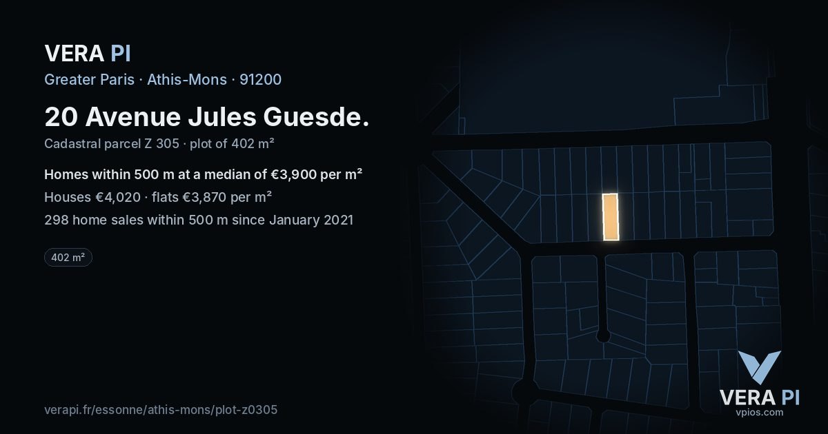 20 Avenue Jules Guesde, Athis-Mons at night – the plot lit, the parcels around coloured by the prices near them