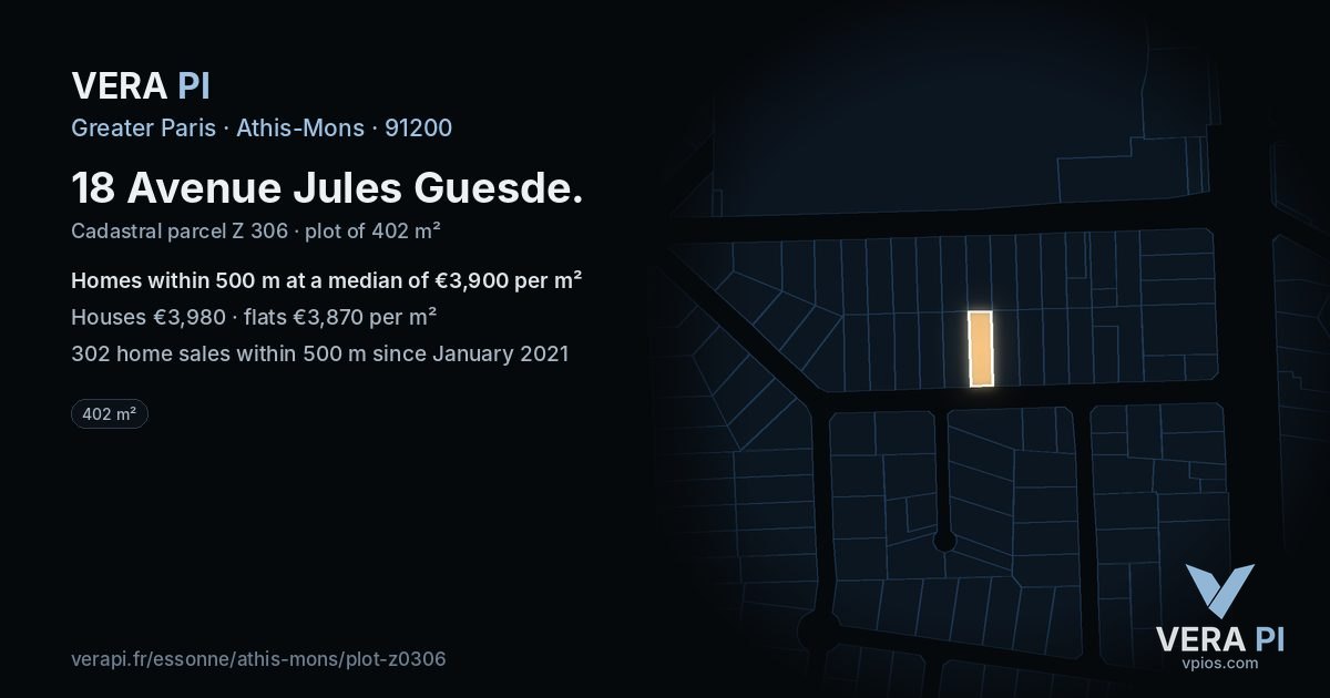 18 Avenue Jules Guesde, Athis-Mons at night – the plot lit, the parcels around coloured by the prices near them