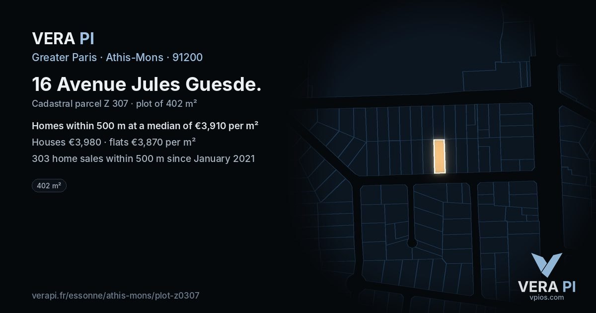 16 Avenue Jules Guesde, Athis-Mons at night – the plot lit, the parcels around coloured by the prices near them