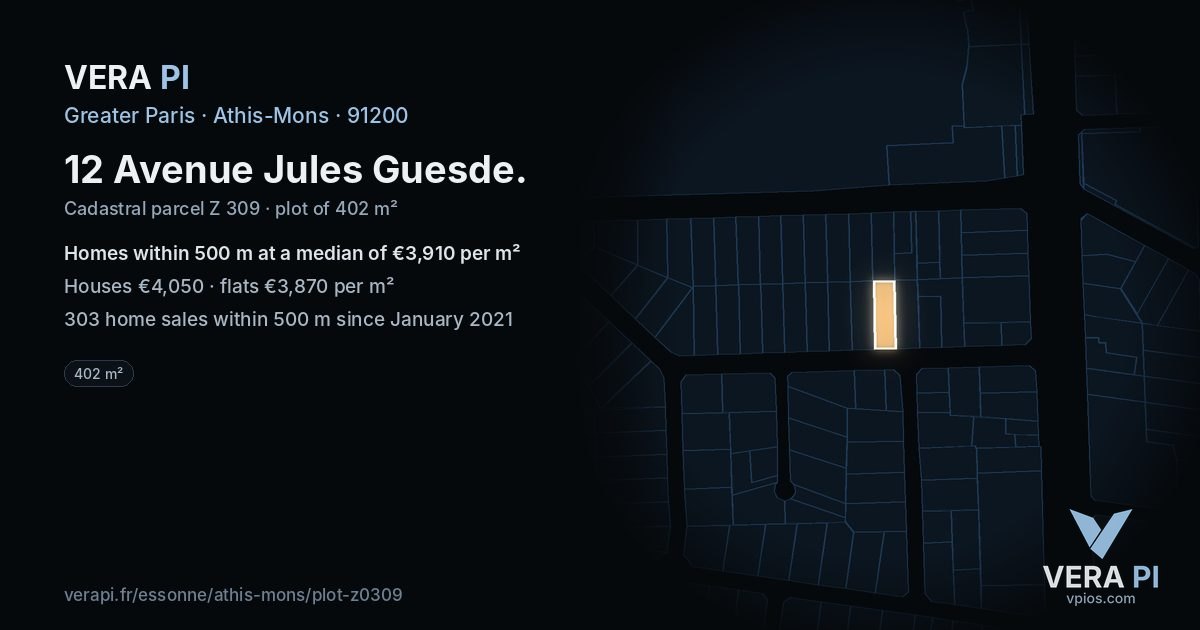 12 Avenue Jules Guesde, Athis-Mons at night – the plot lit, the parcels around coloured by the prices near them