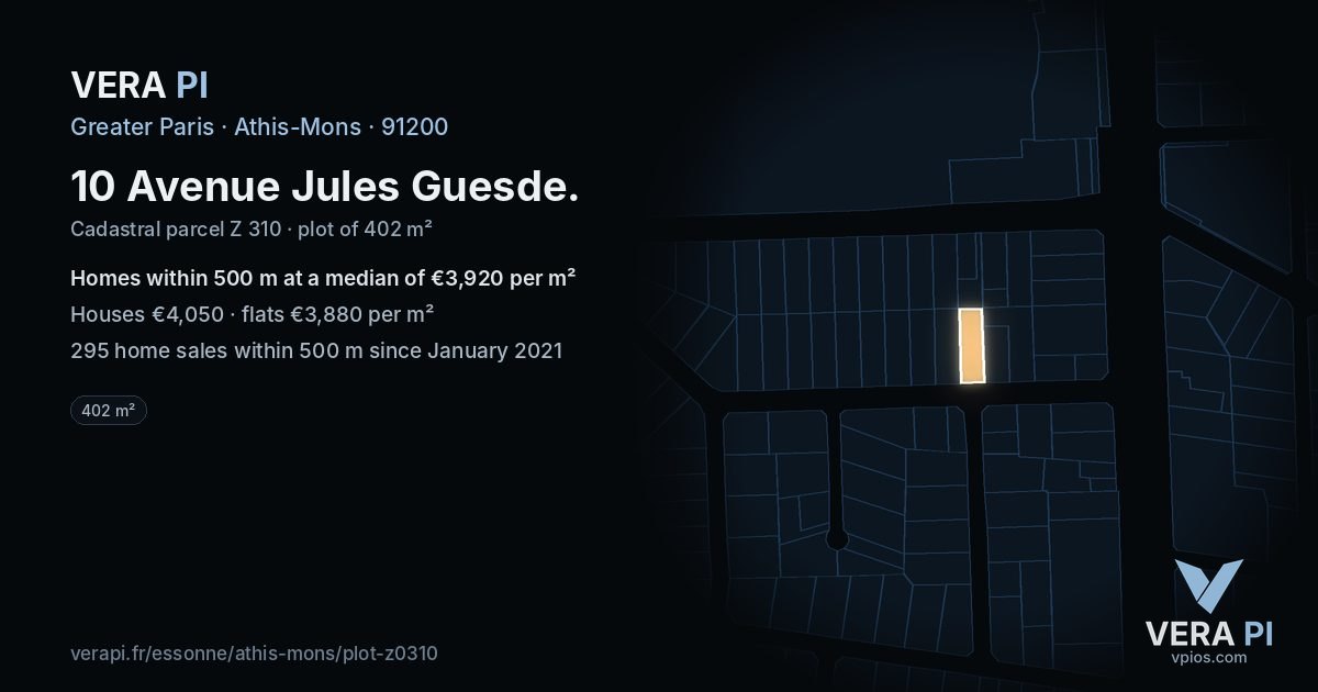 10 Avenue Jules Guesde, Athis-Mons at night – the plot lit, the parcels around coloured by the prices near them