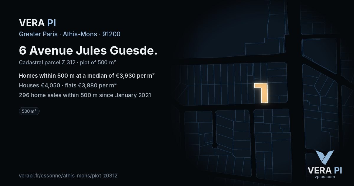 6 Avenue Jules Guesde, Athis-Mons at night – the plot lit, the parcels around coloured by the prices near them