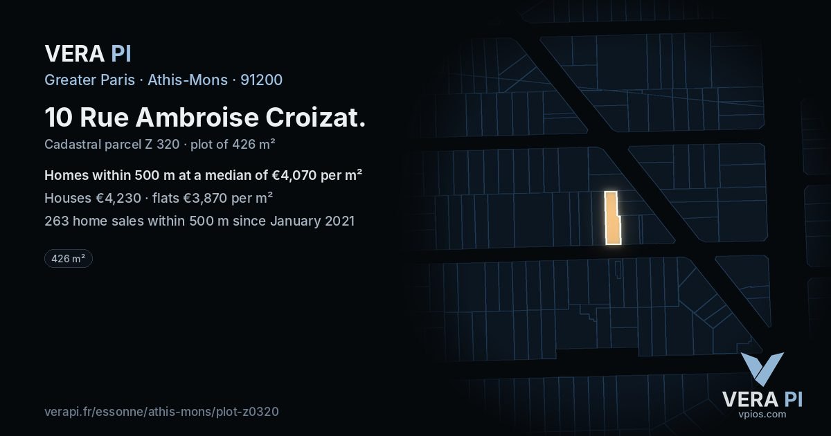 10 Rue Ambroise Croizat, Athis-Mons at night – the plot lit, the parcels around coloured by the prices near them