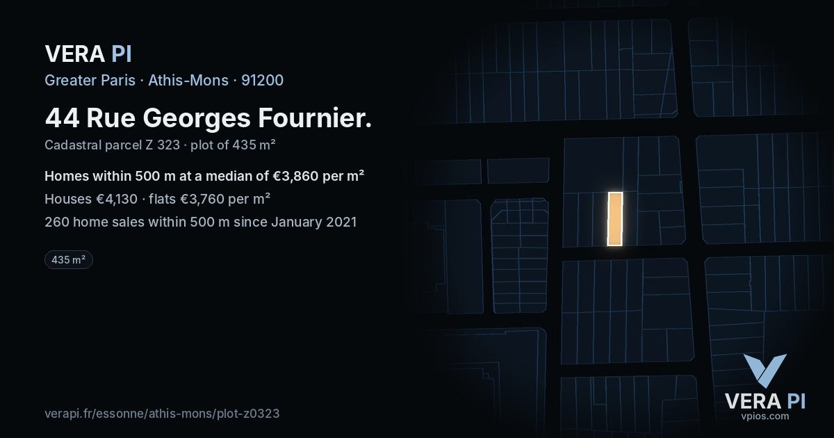 44 Rue Georges Fournier, Athis-Mons at night – the plot lit, the parcels around coloured by the prices near them