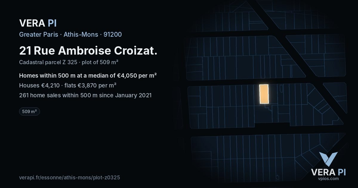 21 Rue Ambroise Croizat, Athis-Mons at night – the plot lit, the parcels around coloured by the prices near them
