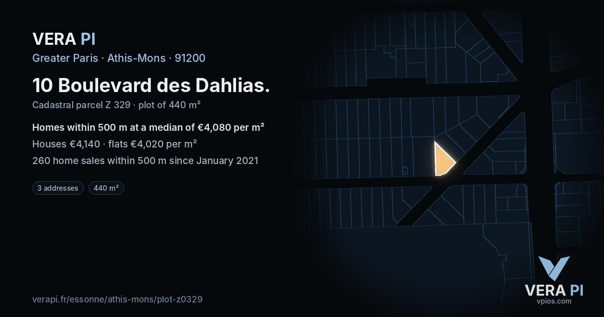 10 Boulevard des Dahlias, Athis-Mons at night – the plot lit, the parcels around coloured by the prices near them