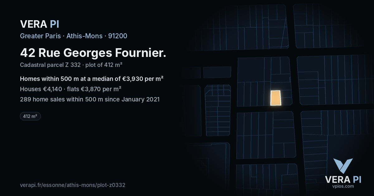 42 Rue Georges Fournier, Athis-Mons at night – the plot lit, the parcels around coloured by the prices near them