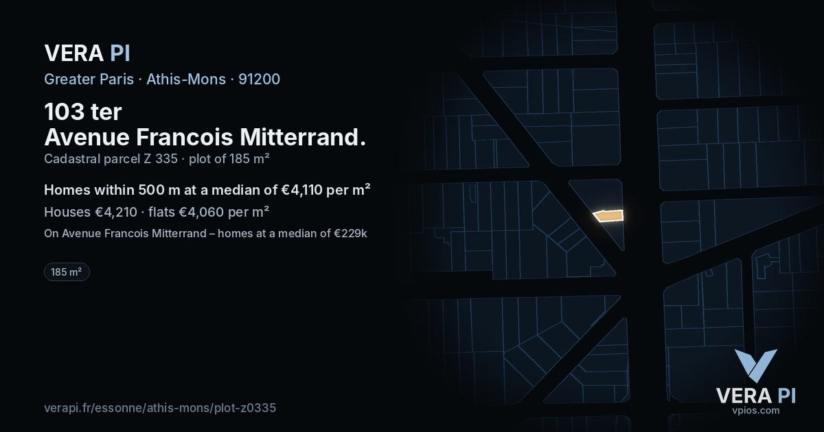 103 ter Avenue Francois Mitterrand, Athis-Mons at night – the plot lit, the parcels around coloured by the prices near them