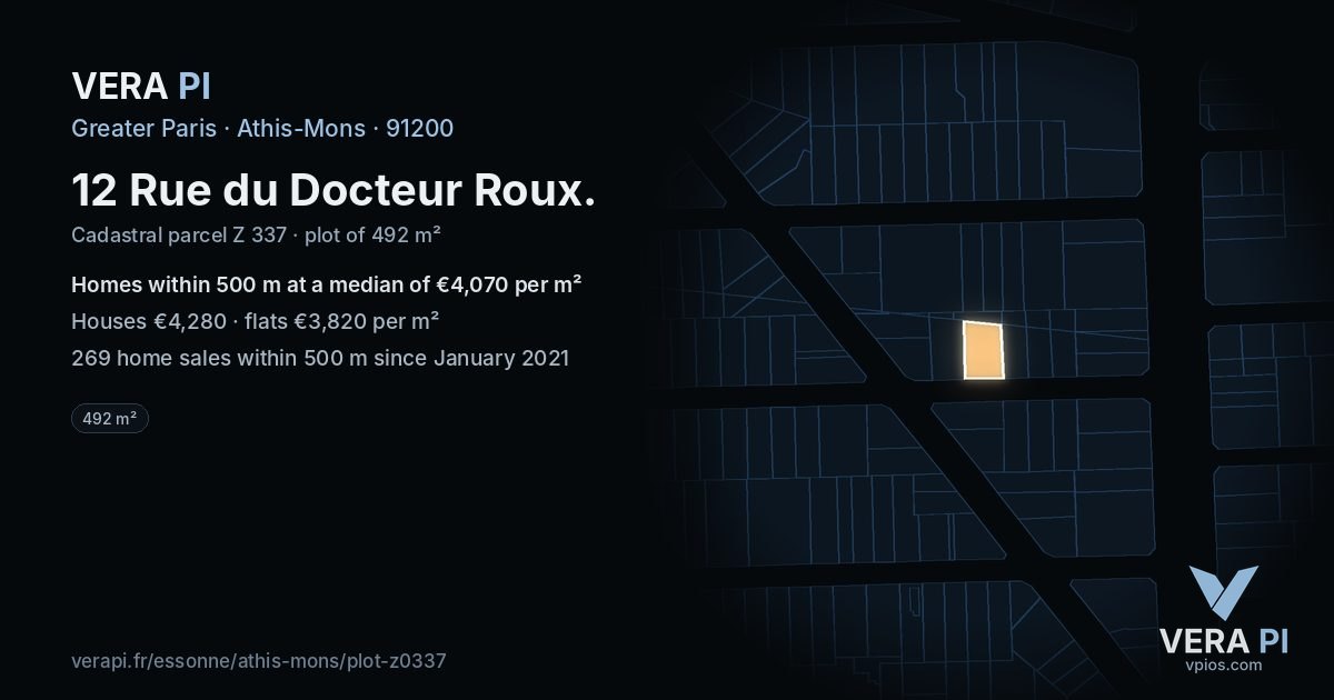 12 Rue du Docteur Roux, Athis-Mons at night – the plot lit, the parcels around coloured by the prices near them