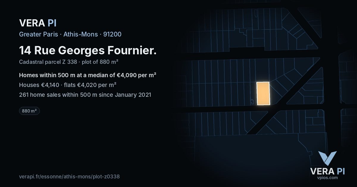 14 Rue Georges Fournier, Athis-Mons at night – the plot lit, the parcels around coloured by the prices near them