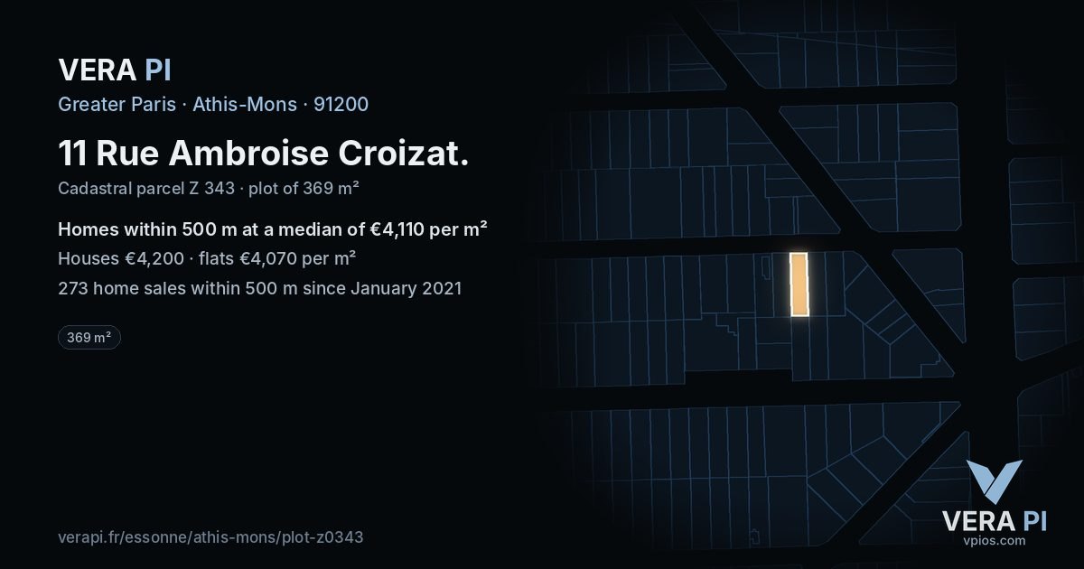 11 Rue Ambroise Croizat, Athis-Mons at night – the plot lit, the parcels around coloured by the prices near them