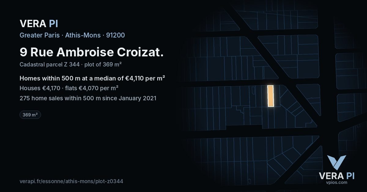 9 Rue Ambroise Croizat, Athis-Mons at night – the plot lit, the parcels around coloured by the prices near them