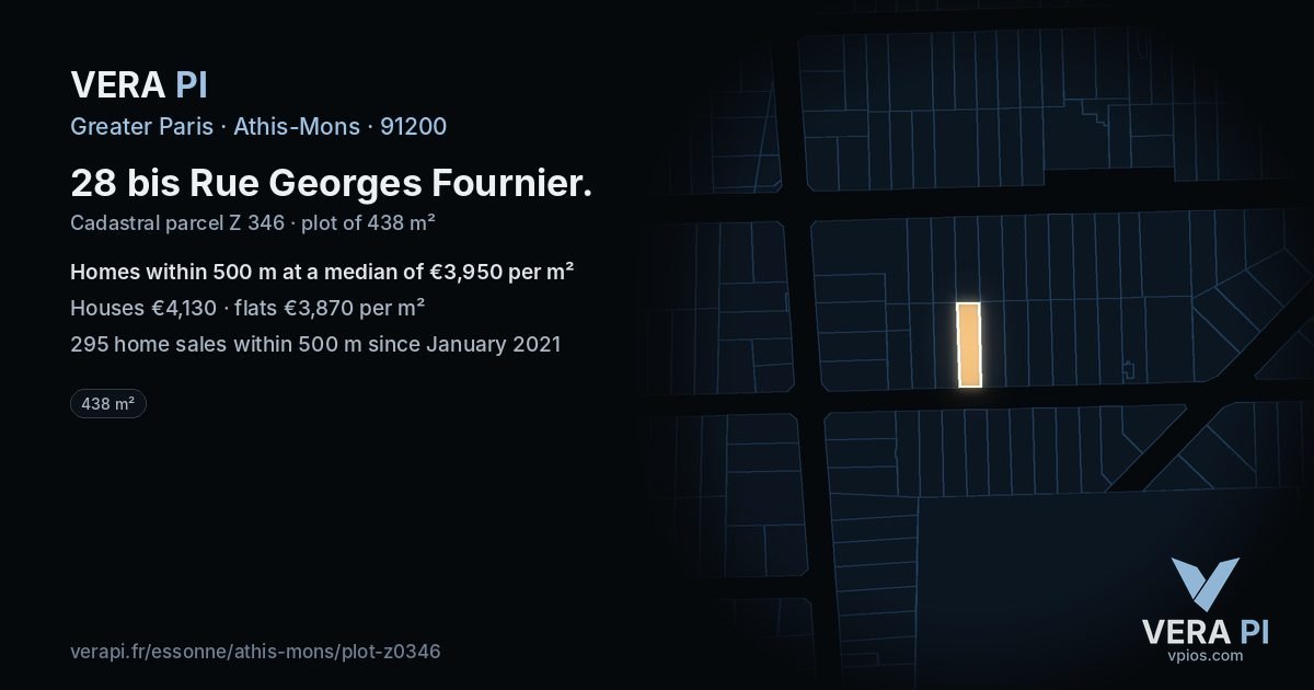 28 bis Rue Georges Fournier, Athis-Mons at night – the plot lit, the parcels around coloured by the prices near them
