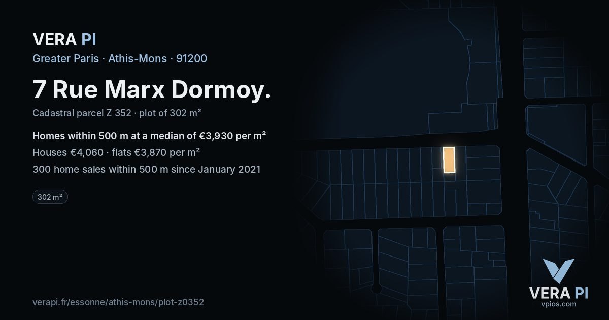 7 Rue Marx Dormoy, Athis-Mons at night – the plot lit, the parcels around coloured by the prices near them