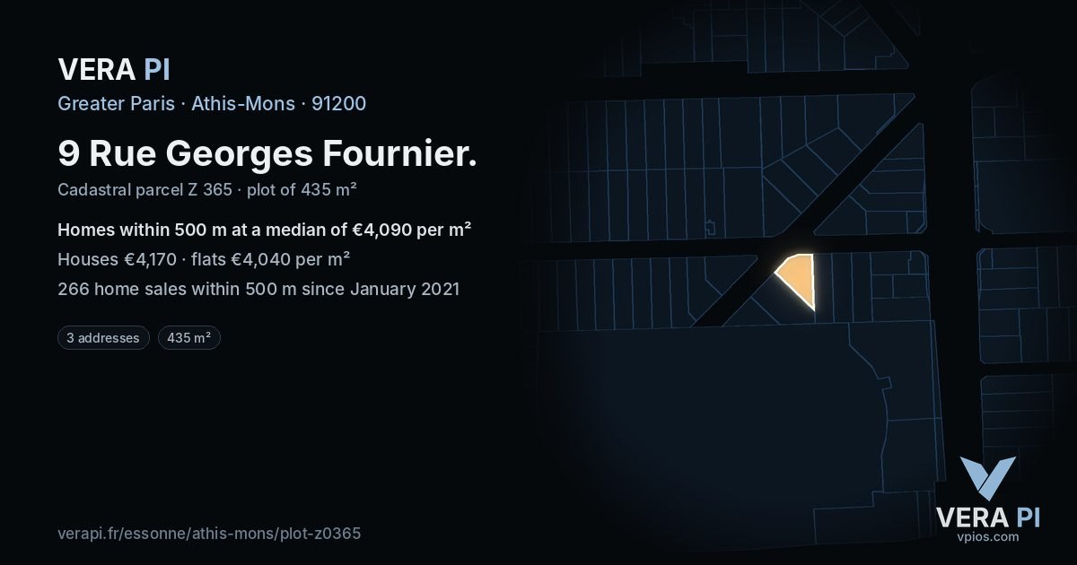 9 Rue Georges Fournier, Athis-Mons at night – the plot lit, the parcels around coloured by the prices near them